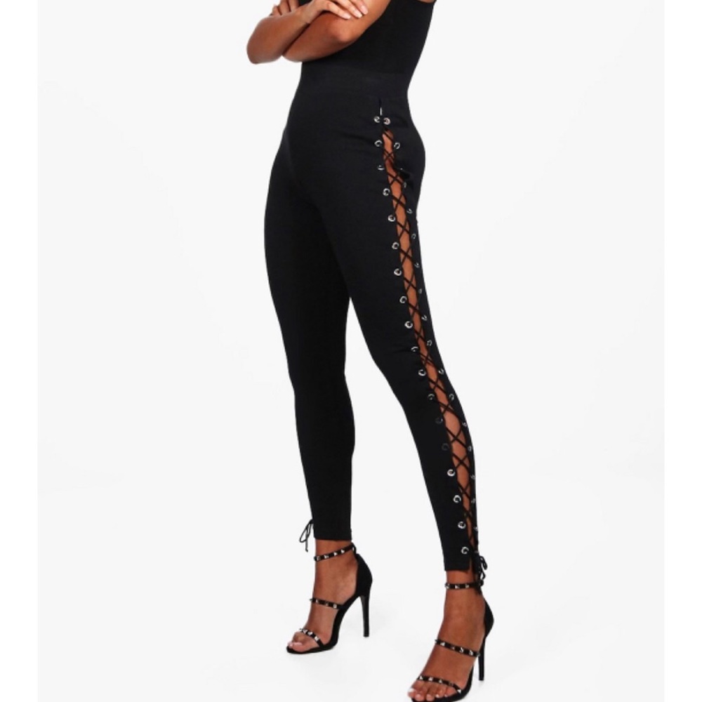 Black lace up high waisted leggings/pants
